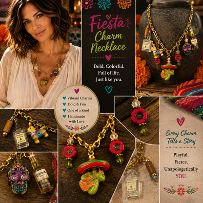 Handmade 17-Inch Fiesta Charm Necklace with Czech Glass Flowers & Vintage Crystals