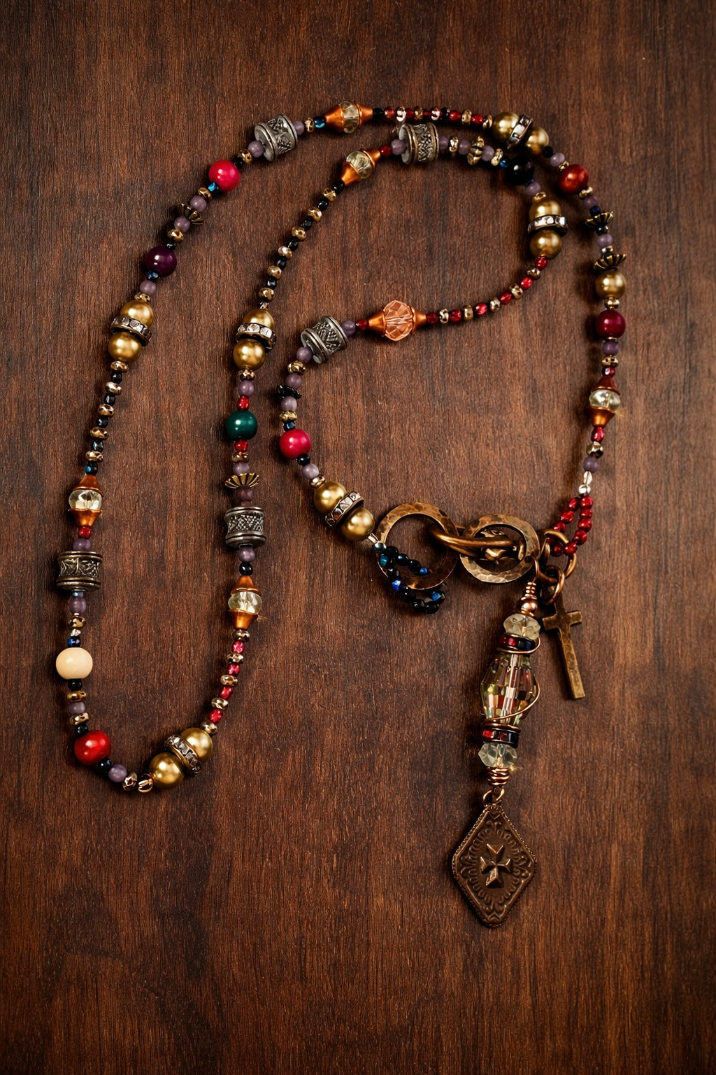 Rust & Reverence — Mixed Metal Charm Necklace