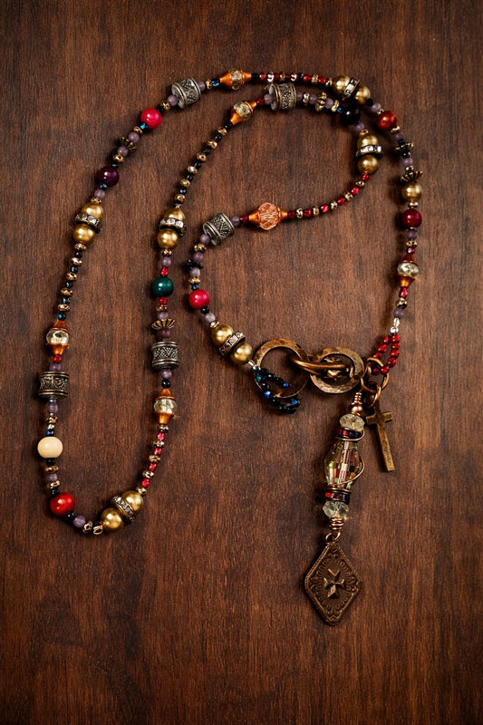 Rust & Reverence — Mixed Metal Charm Necklace