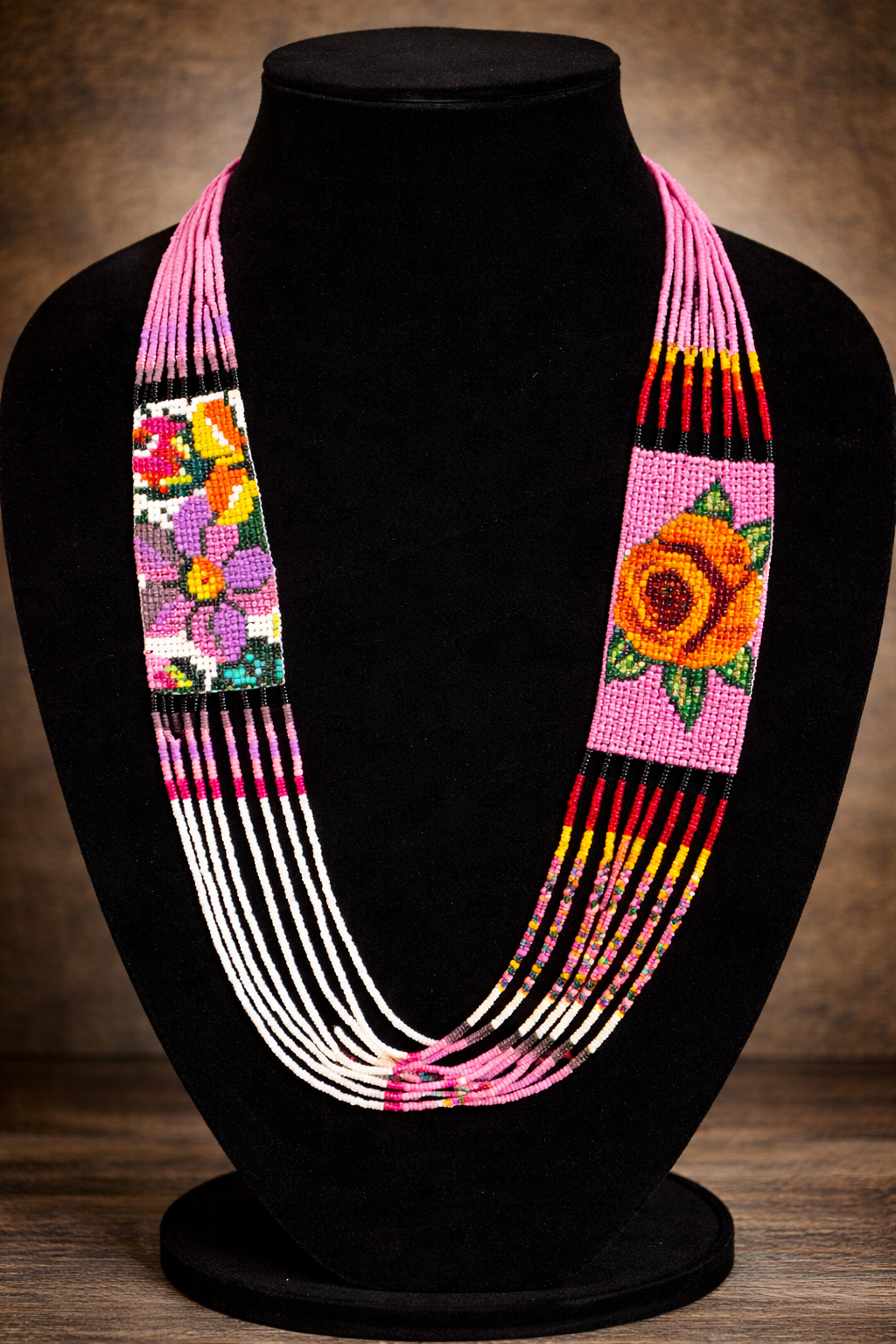 Hand-Beaded Statement Necklace – Adjustable 20” | Multi-Strand Boho Tribal Floral Design | Artisan Beadwork