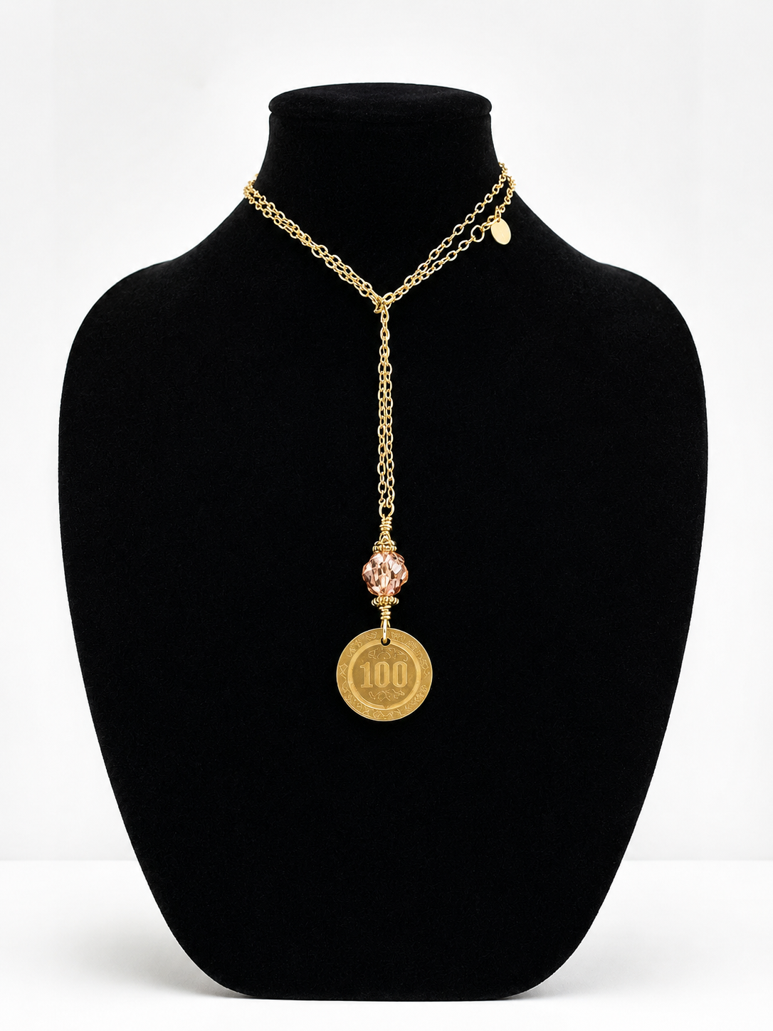 Vintage Waseca Centennial Souvenir Coin Necklace | Gold Tone Lariat Necklace with Crystal Accent