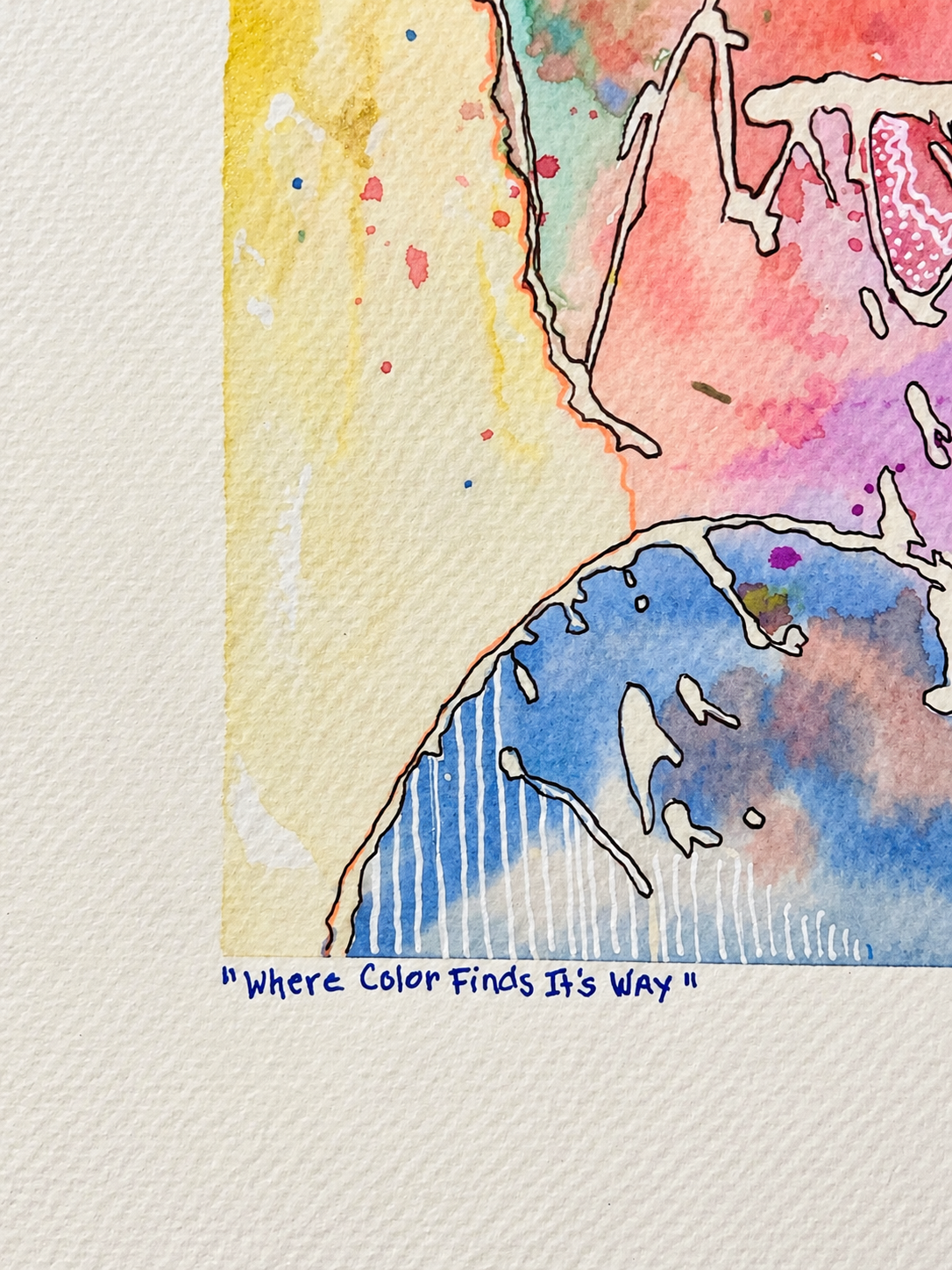 Where Color Finds It's Way - Original Watercolor & Pen Painting, 14" x 19" framed