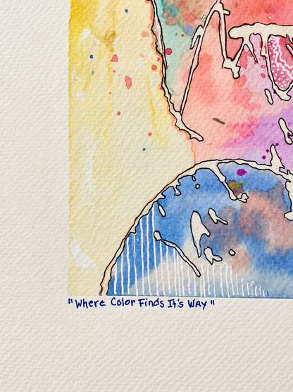 Where Color Finds It's Way - Original Watercolor & Pen Painting, 14" x 19" framed