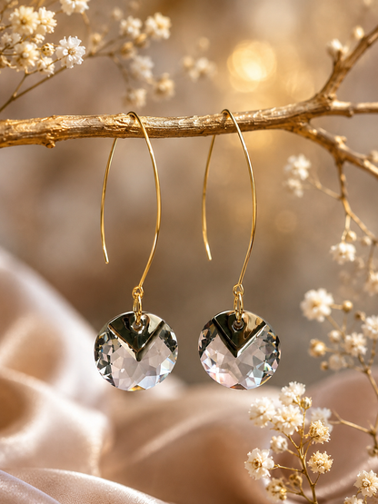 Swarovski Crystal Rivoli Dangle Earrings | Gold Ear Wires | Handmade Sparkle Earrings