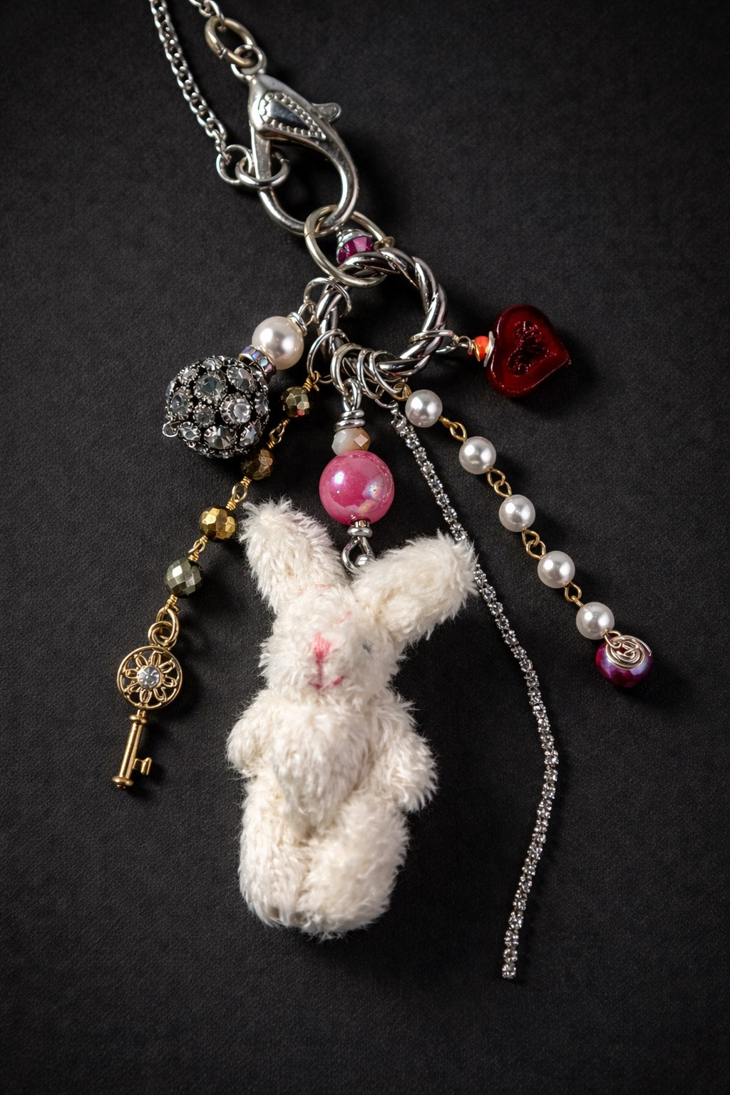 White Bunny Charm Necklace with Interchangeable Pendant