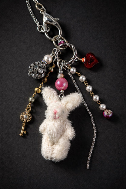 White Bunny Charm Necklace with Interchangeable Pendant