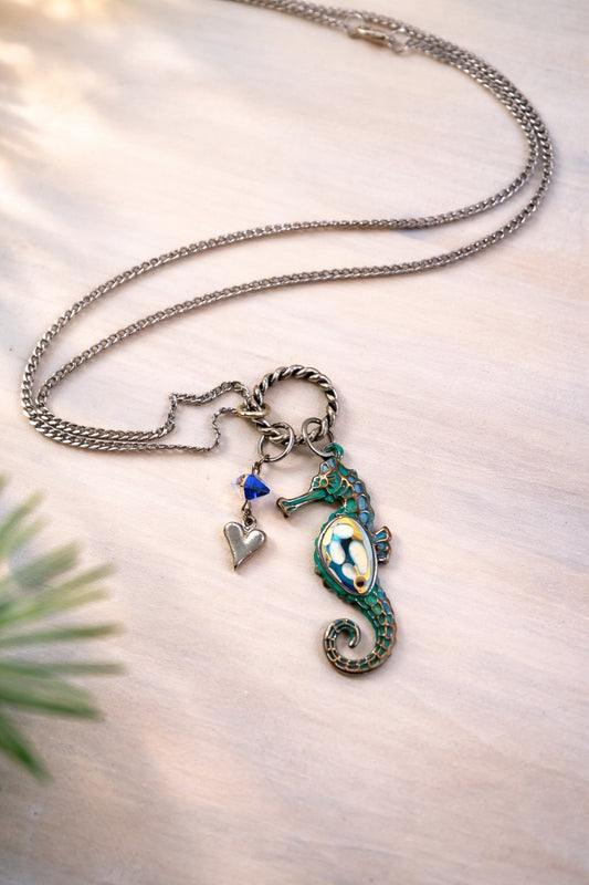 Crystal Tide Seahorse Charm Necklace