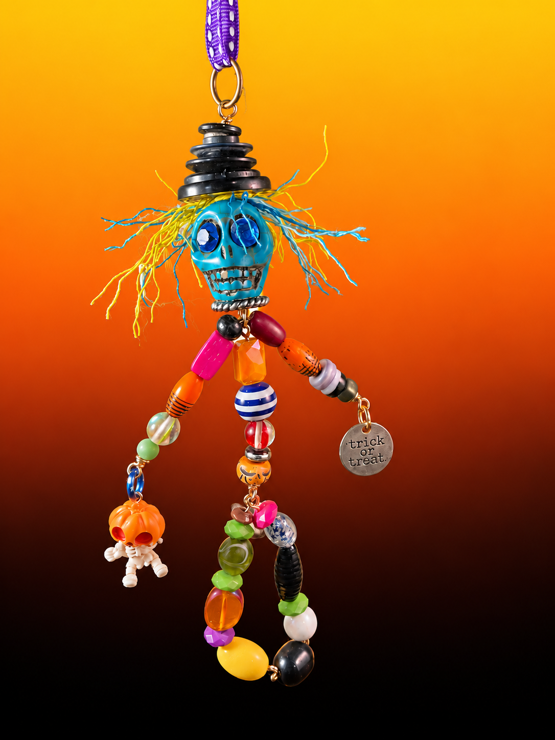 Crazy Hair Skelly Hanging Ornament