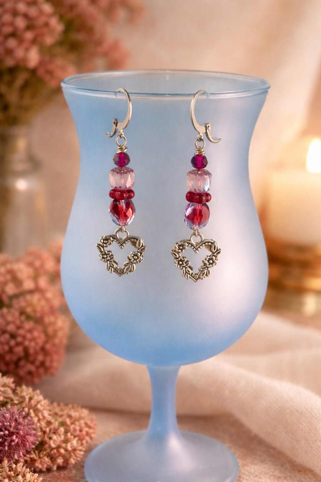 Vintage Bloom Heart Crystal Earrings