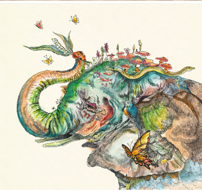 Original Watercolor and Pen Painting – The Forest Keeper Fantasy Nature Artwork 12.5 x 10.5 Inches