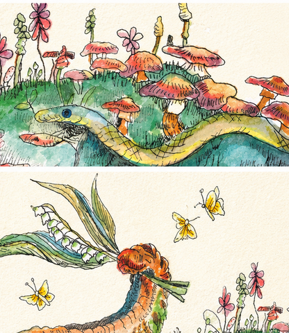 Original Watercolor and Pen Painting – The Forest Keeper Fantasy Nature Artwork 12.5 x 10.5 Inches