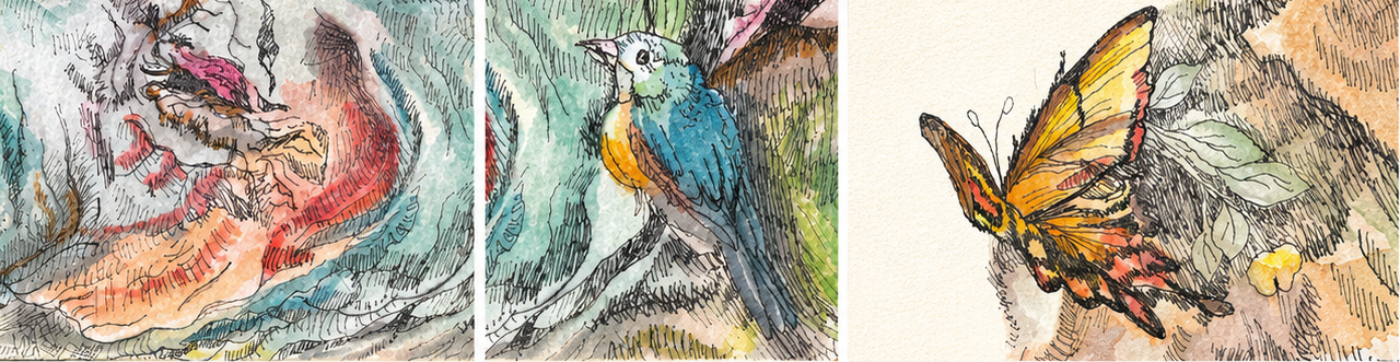 Original Watercolor and Pen Painting – The Forest Keeper Fantasy Nature Artwork 12.5 x 10.5 Inches