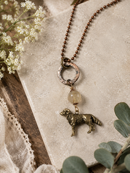 Golden Retriever Charm Necklace Adjustable 36 Inch Copper Ball Chain Dog Lover Necklace Handmade Jewelry