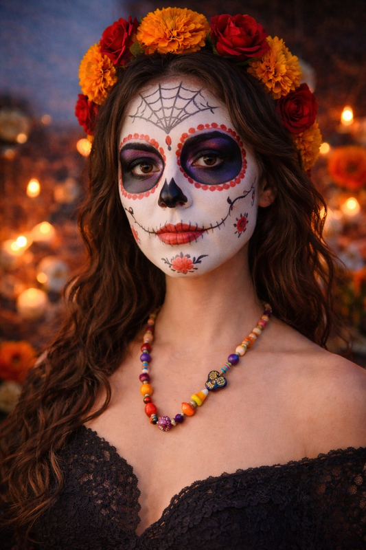 Sugar Rush Skulls Necklace – Candy Corn & Crystal Chaos