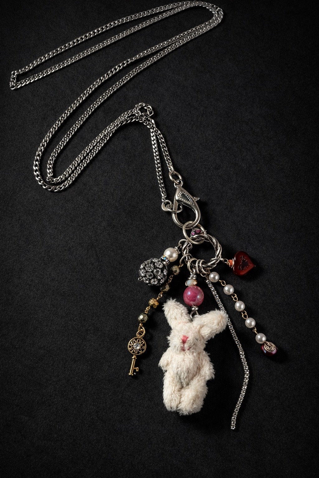 White Bunny Charm Necklace with Interchangeable Pendant