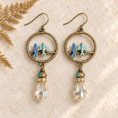 Blue Bird & Crystal Drop Earrings | Fabulous Firefly