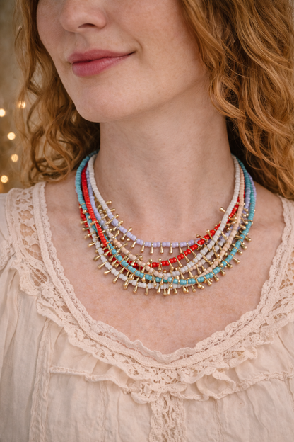 Layered Boho Beaded Necklace Set – 5 Strand Convertible Statement Necklace