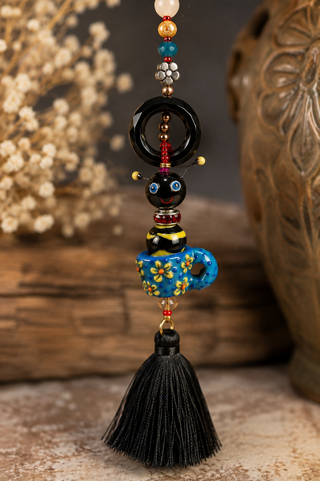 Buzzing Into Coffee Time Bee Tassel Necklace