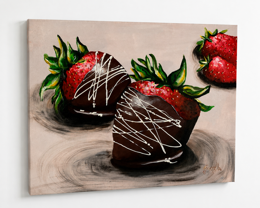Chocolate Covered Strawberries Painting 16x20 Original Acrylic Canvas Wall Art