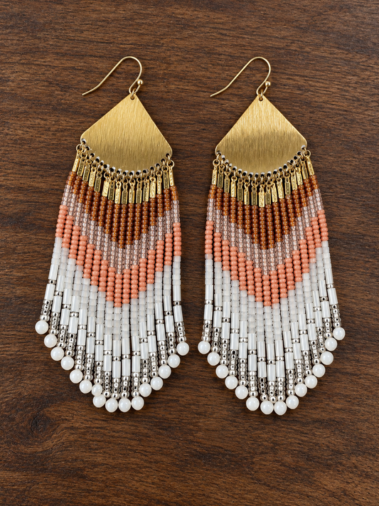 Handmade Brass Fringe Earrings with Miyuki Beads – 3 Inch