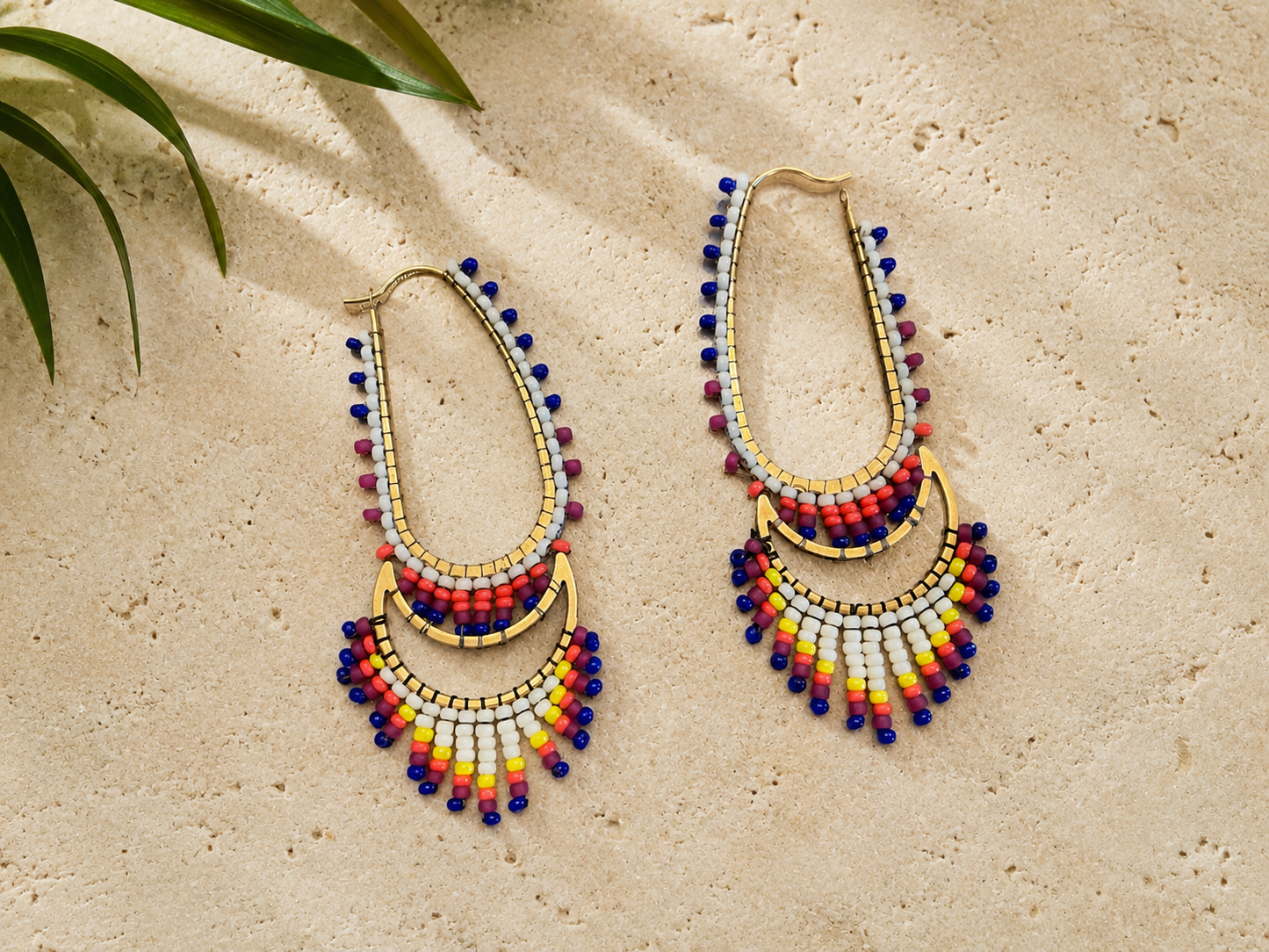 Moonstruck Hand-Beaded Oblong & Crescent Earrings