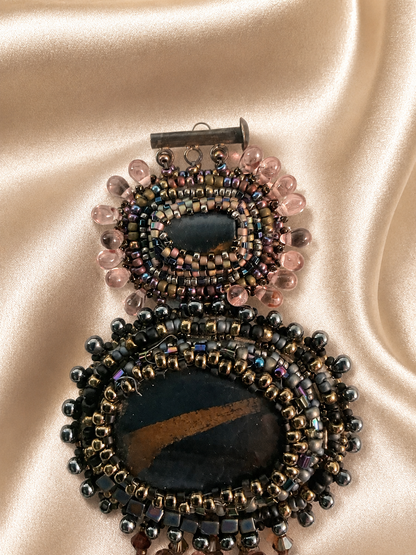 Hand-Beaded Stone Bracelet with Suede Backing – 7½ Inch
