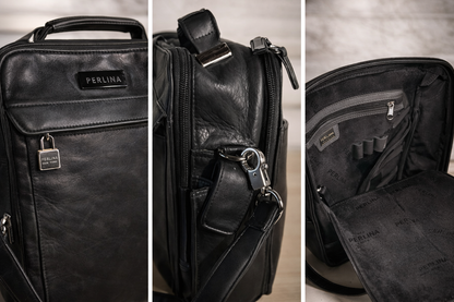 Vintage Perlina Black Leather Crossbody Organizer Bag – Multi Pocket Travel Purse with Credit Card Slots