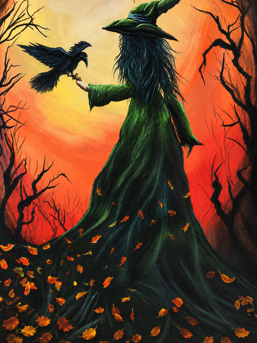 Wickedly Polished Witch & Raven Art Print 16 x 20 | Fabulous Firefly