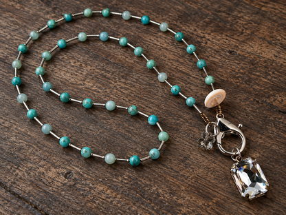 32-Inch Turquoise Jasper Necklace with Seashell, Swarovski Butterfly & Removable Rhinestone Pendant