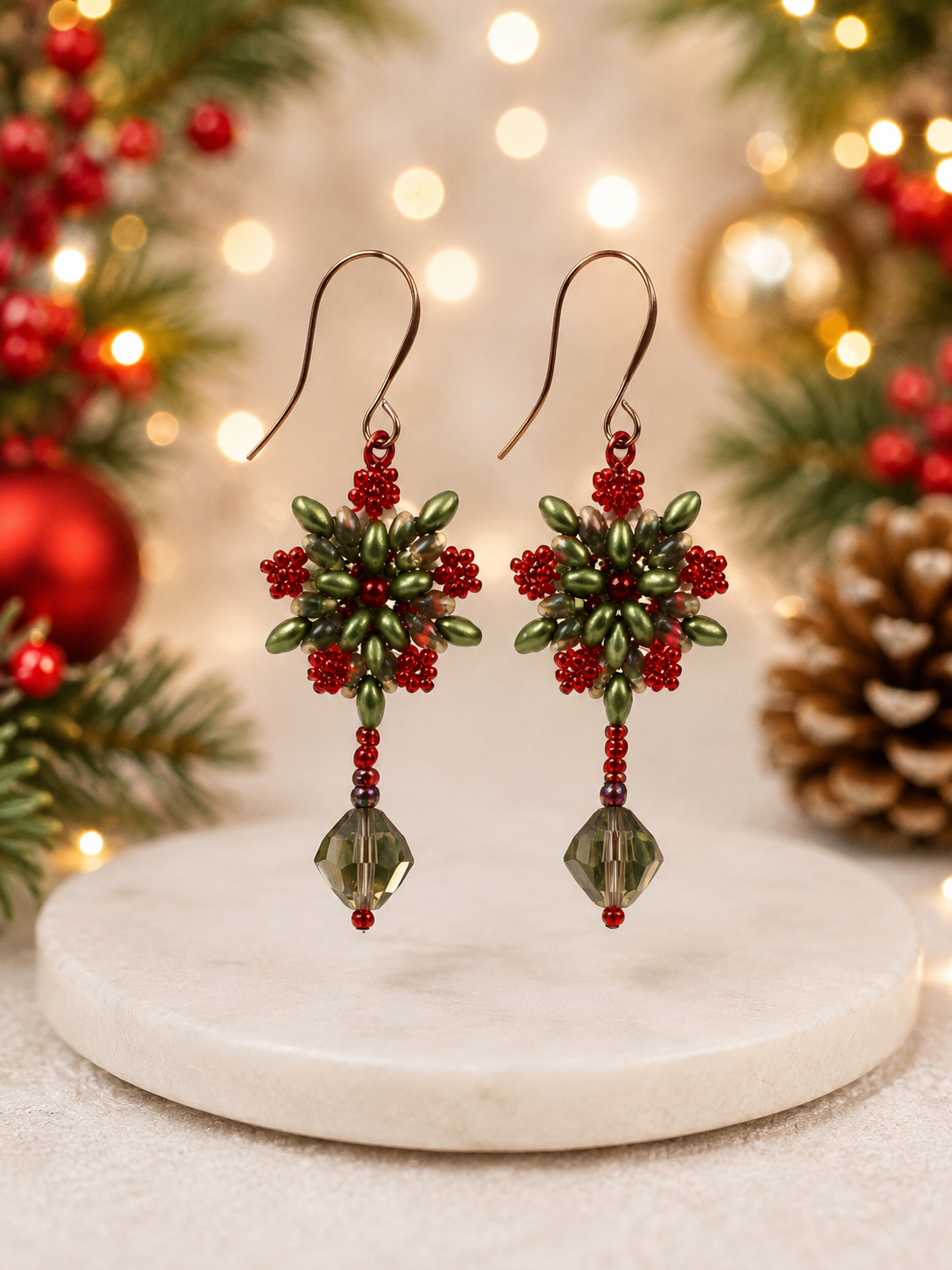 Handmade Christmas Snowflake Earrings – Choose Santa or Crystal Style
