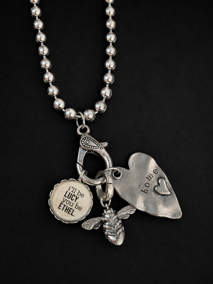 Handmade Lucy & Ethel Charm Necklace | Silver Ball Chain with Bee and Home Heart Charms | 18 Inch Necklace