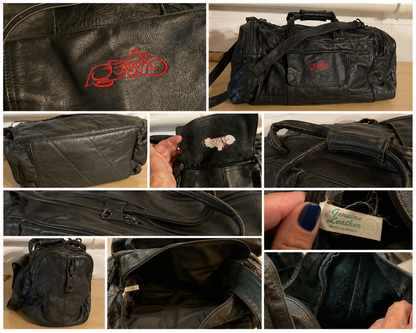 Vintage All Leather Motorcycle Travel Duffel Bag with Embroidered Easy Rider Logo