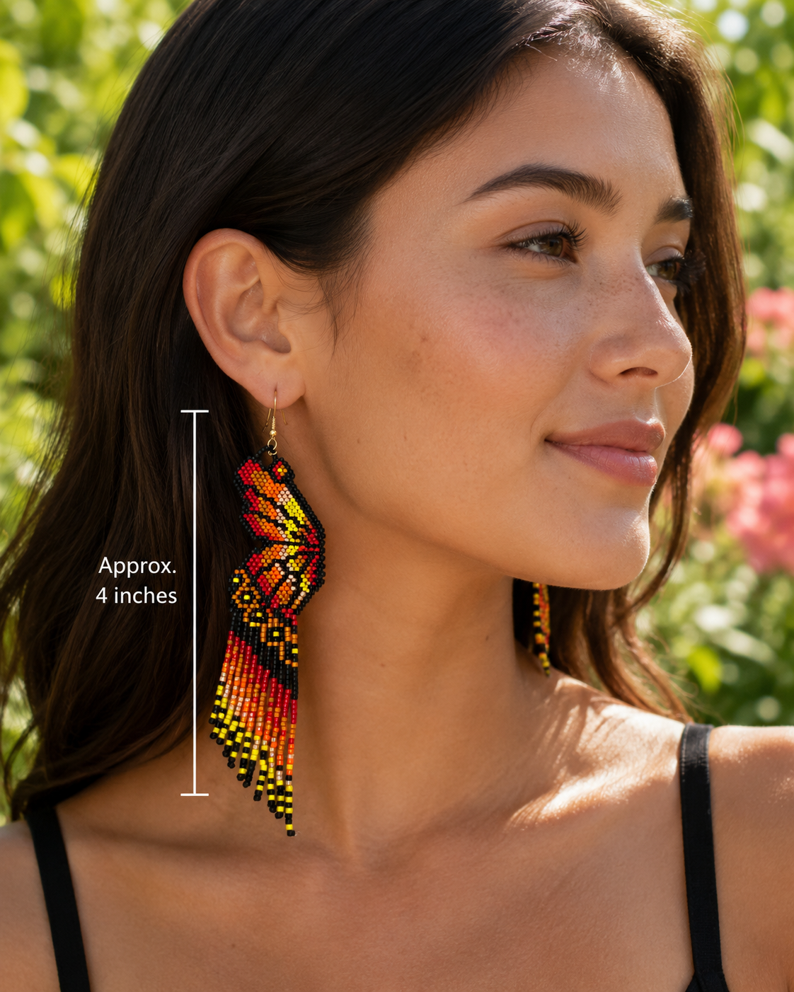 Monarch Wings Beaded Fringe Earrings | Handcrafted 4” Seed Bead Statement Earrings