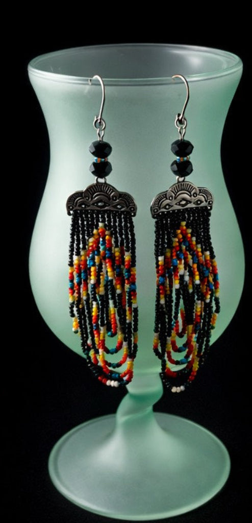 Midnight Cascade Beaded Fringe Earrings