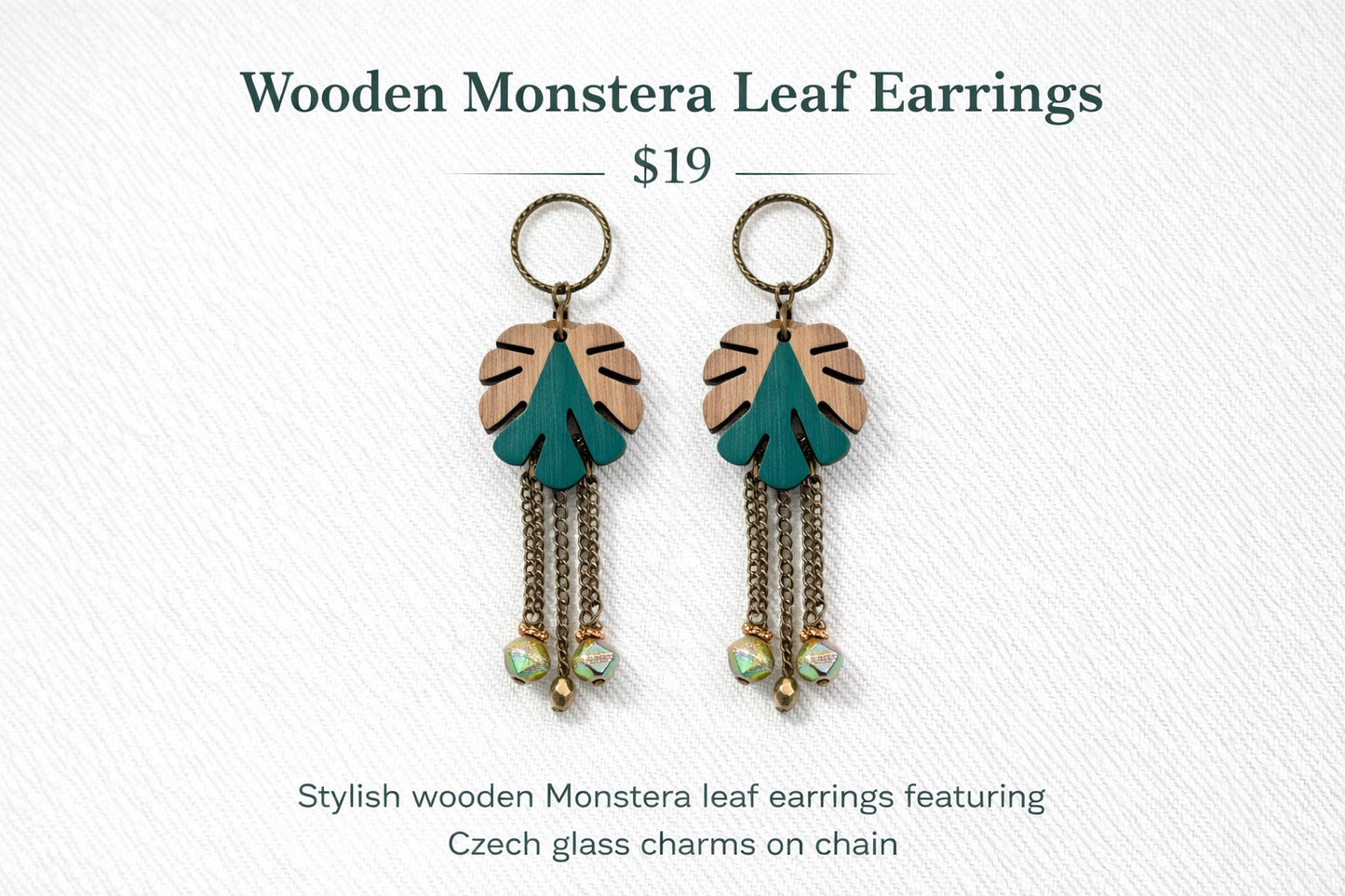 Earring - Mostera leaf and charms
