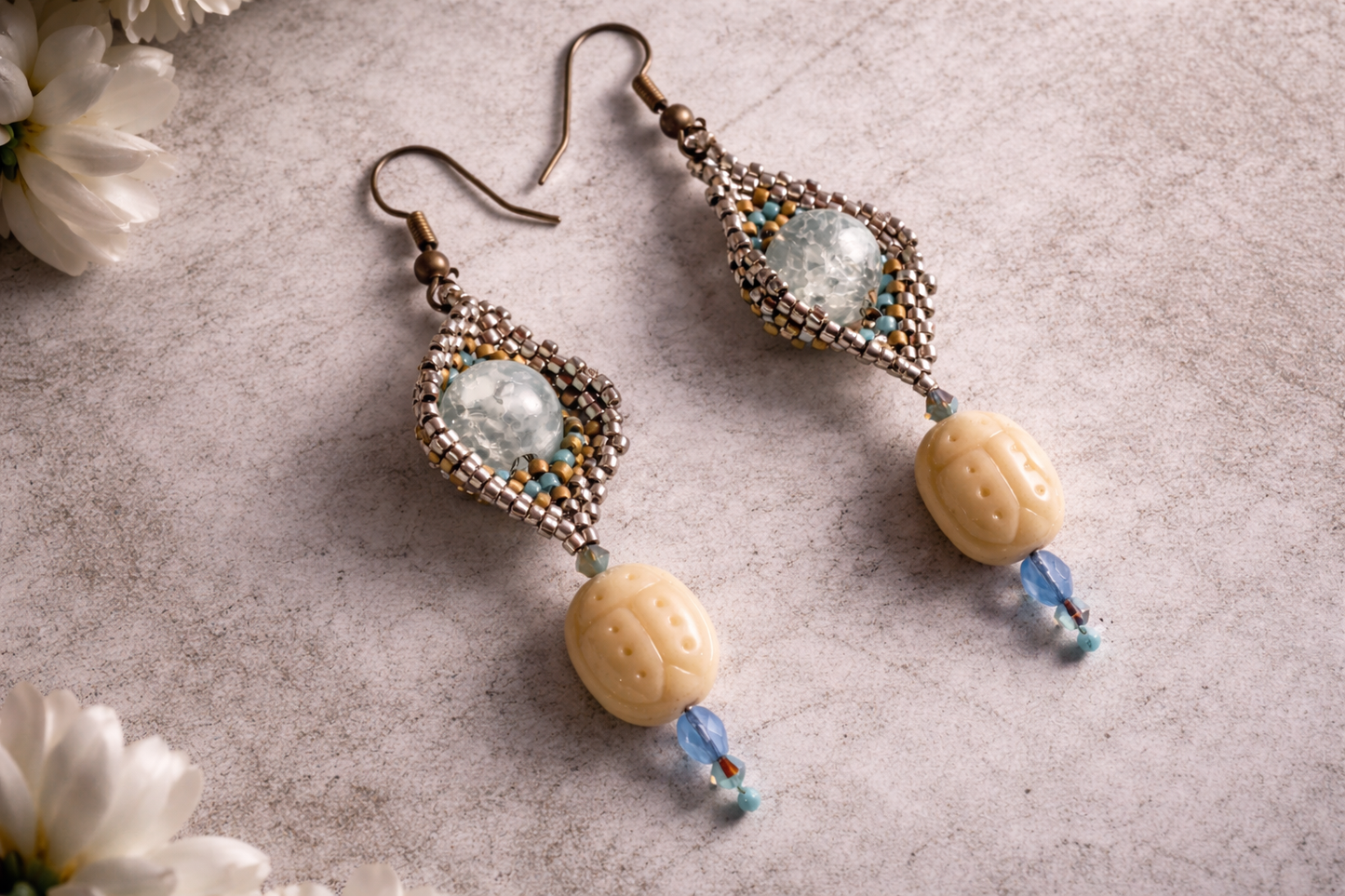 Eye of the Scarab Beaded Earrings