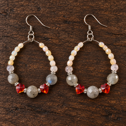 Swarovski Red Heart Hoop Earrings with Czech Beads