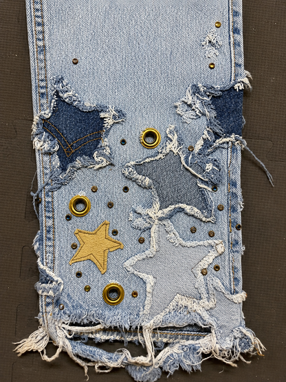 Vintage Levi’s 530 Regular Fit Jeans W36 L30 | Distressed Star Patch Rhinestone Biker Jeans