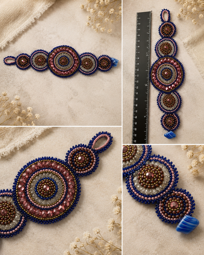 8” Hand Beaded Mandala Bracelet with Czechoslovakian Glass Beads & Button Closure