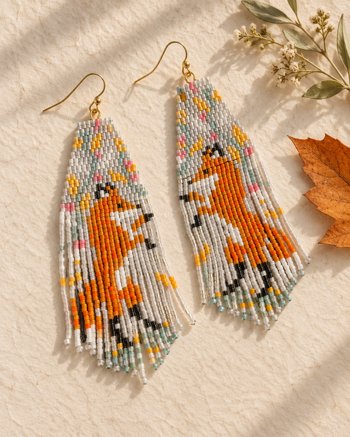 Little Fox Hand-Beaded Fringe Earrings
