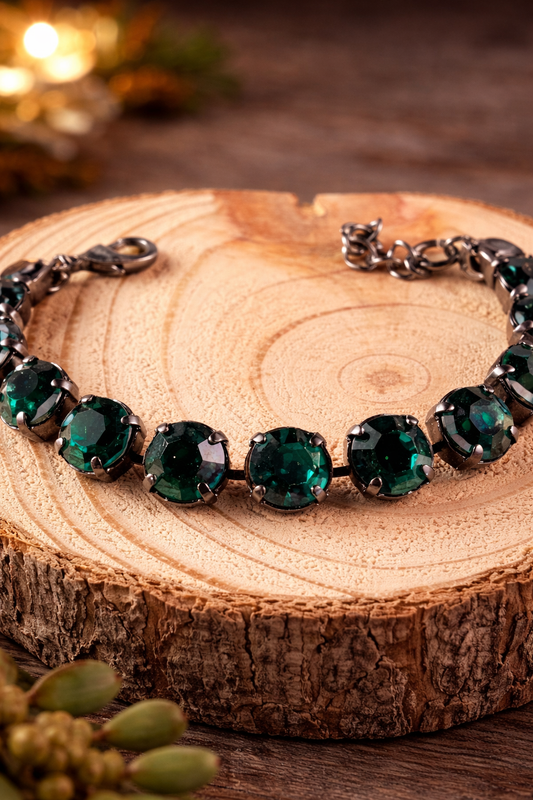 Emerald Green Austrian Crystal Tennis Bracelet – 10mm Premium Crystals, Adjustable 7.5–8 Inch