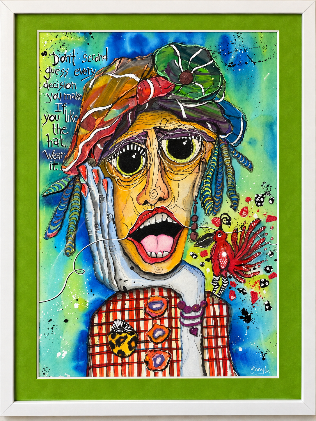 Wear the Hat – Colorful Woman Portrait, Original Mixed Media Art