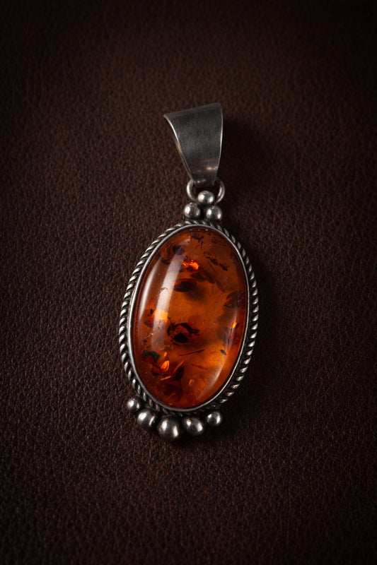 Vintage Amber Glow Pendant in Sterling Silver