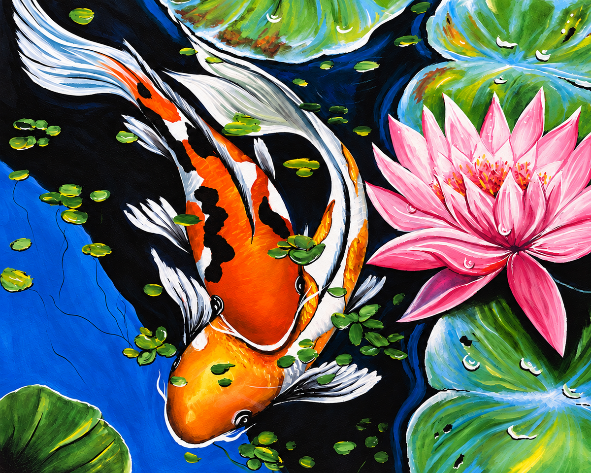 My Koi Fish & Pink Water Lily Art Print 16x20 | Fabulous Firefly