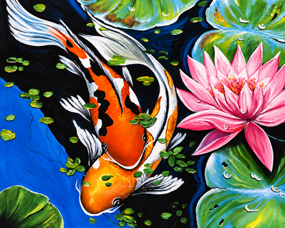 My Koi Fish & Pink Water Lily Art Print 16x20 | Fabulous Firefly