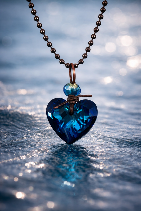 Midnight Heart Crystal Necklace – Austrian Crystal on Leather-Wrapped Ball Chain