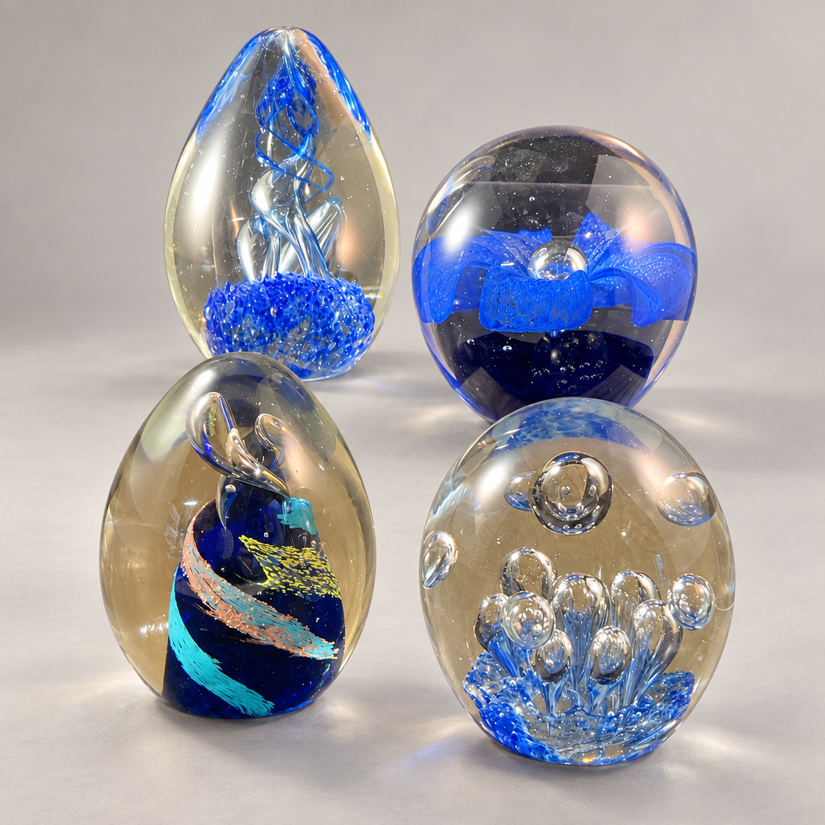 Blue & Clear Decorative Glass Paperweights – Four Design Options
