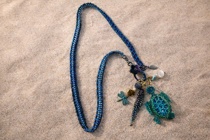 Sea Glass & Tides Beaded Necklace with Sea Turtle Charm