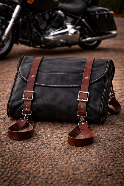 Handmade Leather Motorcycle Backpack | Overnight Travel Bag | Hand-Pounded Copper Rivets | USA Crafted Moto Gear