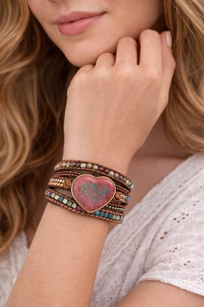 Boho Ammonite Fossil Wrap Bracelets – Natural Stone Multi-Layer Statement Bracelets